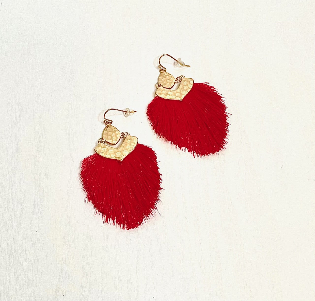 Antique Goldtone Red Fringe Earrings